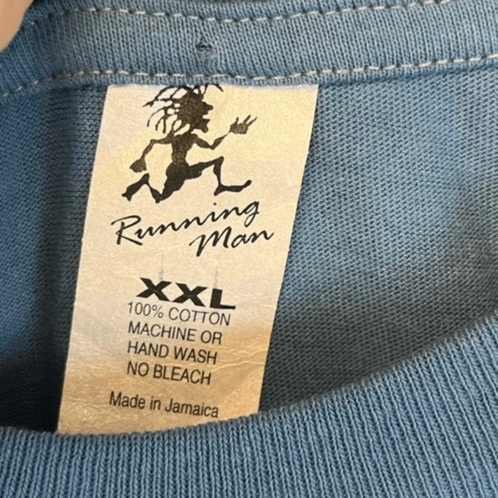 VTG 90s Rasta Man Running Man‎ T-Shirt Mens XXL Blue Rastafari Reggae Jamaica